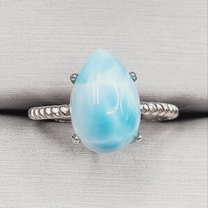 Pear - Teardrop Blue Larimar 925 Sterling Silver Rope Band Adjustable Ring